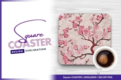 Elegant cherry blossom embroidery square coaster Product Image 1