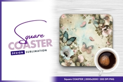 Floral butterfly design for square coaster png Product Image 1