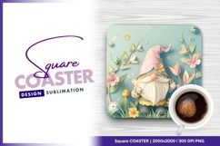Charming easter gnome with spring flowers square coaster png Product Image 1