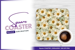 Seamless background of white daisy flowers square coaster Product Image 1