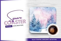 Watercolor winter landscape with snow square coaster png Product Image 1