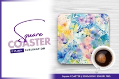 Watercolor floral pattern pastel colors square coaster png Product Image 1