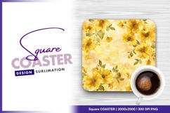 Yellow floral pattern elegant decorative square coaster png Product Image 1