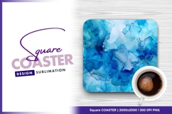 Abstract blue ink alcohol fluid art square coaster png Product Image 1