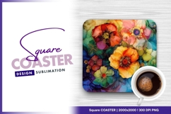 Colorful flowers abstract painting square coaster png Product Image 1
