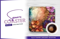 Floral art with gold accent square coaster Product Image 1