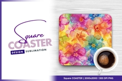 Translucent multicolor flower background square coaster png Product Image 1