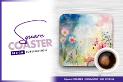 Watercolor floral arrangement square coaster png Product Image 1
