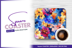 Colorful watercolor flower arrangement square coaster png Product Image 1