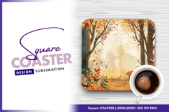 Autumn forest with mushroom square coaster png Product Image 1