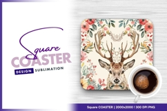 Floral deer watercolor square coaster png design Product Image 1