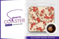 Red embroidered flowers floral pattern square coaster png Product Image 1