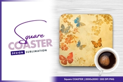 Floral butterfly pattern on cream background square coaster Product Image 1