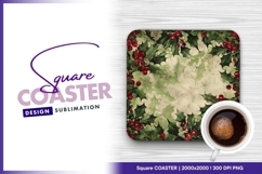 Vintage holly berries leaves square coaster png Product Image 1