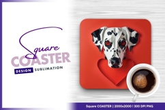 Paper dalmatian dog with red heart square coaster png Product Image 1