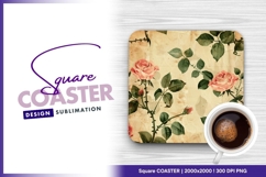 Vintage roses pattern for square coaster png Product Image 1