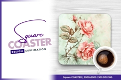 Watercolor pink roses and buds illustration square coaster Product Image 1