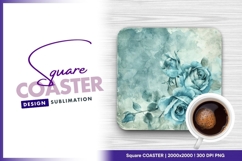 Blue roses on textured watercolor background square coaster Product Image 1