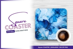 Abstract blue ink alcohol art background square coaster png Product Image 1