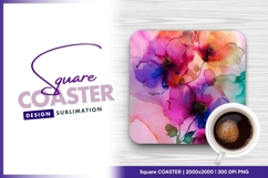Abstract floral ink painting bright colorful square coaster Product Image 1