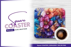 Abstract flowers ink painting art colorful square coaster Product Image 1