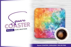 Rainbow floral watercolor flower background square coaster Product Image 1