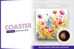 Watercolor flower meadow artistic square coaster png Product Image 1