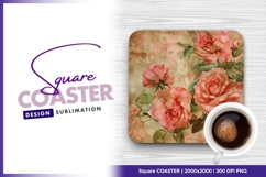 Vintage roses floral background square coaster png Product Image 1