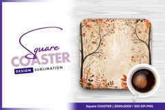 Autumn forest with neutral background square coaster png Product Image 1