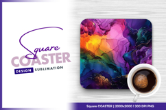 Rainbow ink alcohol fluid square coaster png Product Image 1