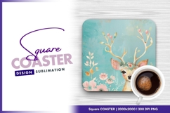 Deer portrait with floral crown background square coaster Product Image 1