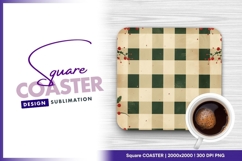 Christmas gingham holly berry square coaster png Product Image 1
