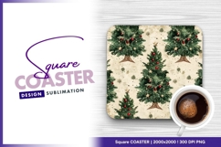 Vintage christmas trees seamless pattern square coaster png Product Image 1