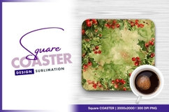 Watercolor holly berries festive christmas square coaster Product Image 1