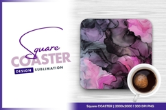 Pink purple black alcohol ink abstract square coaster png Product Image 1