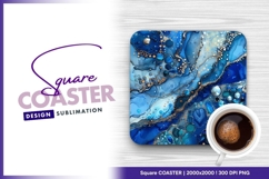 Blue and gold abstract fluid art texture square coaster png Product Image 1