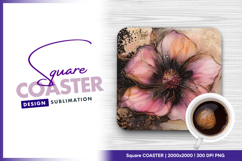 Abstract pink flower ink art square coaster Product Image 1