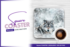 Wolf portrait in snowy winter forest scene Square Coaster Product Image 1
