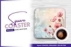 Pink poppies floral design square coaster png Product Image 1