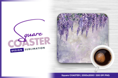 Watercolor wisteria flowers on textured Square Coaster Product Image 1