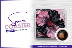 Pink and black abstract flower square coaster Product Image 1