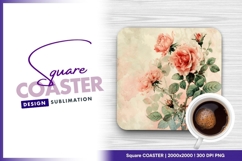 Floral square coaster sublimation design Product Image 1