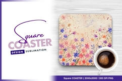 Floral square coaster with coffee cup square coaster png Product Image 1