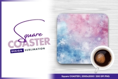 Snowflake sublimation design square coaster template png Product Image 1