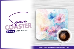 Floral square coaster png watercolor design Product Image 1