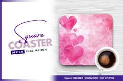 Pink watercolor heart square coaster png design Product Image 1
