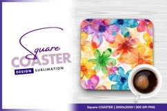 Floral square coaster with coffee cup design Product Image 1
