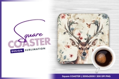 Floral deer square coaster design Product Image 1