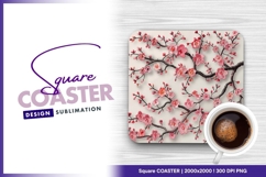 Cherry blossom and coffee Square coaster Product Image 1