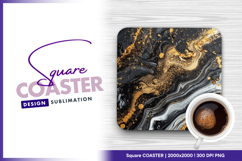 Black white gold marble square coaster png Product Image 1